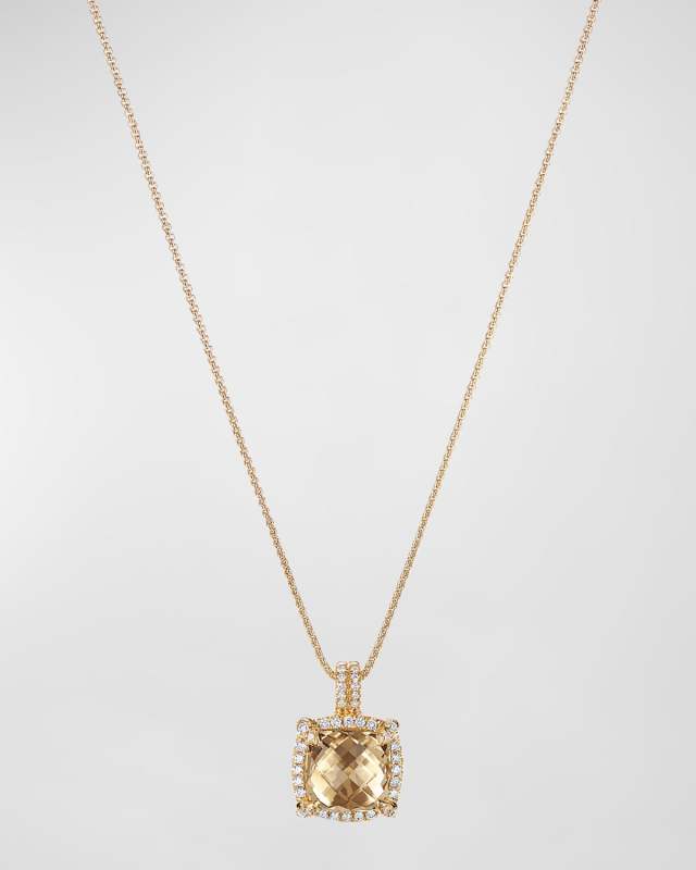 Chatelaine Pave Bezel Pendant Necklace with Gemstone and Diamonds in 18K Gold, 9mm